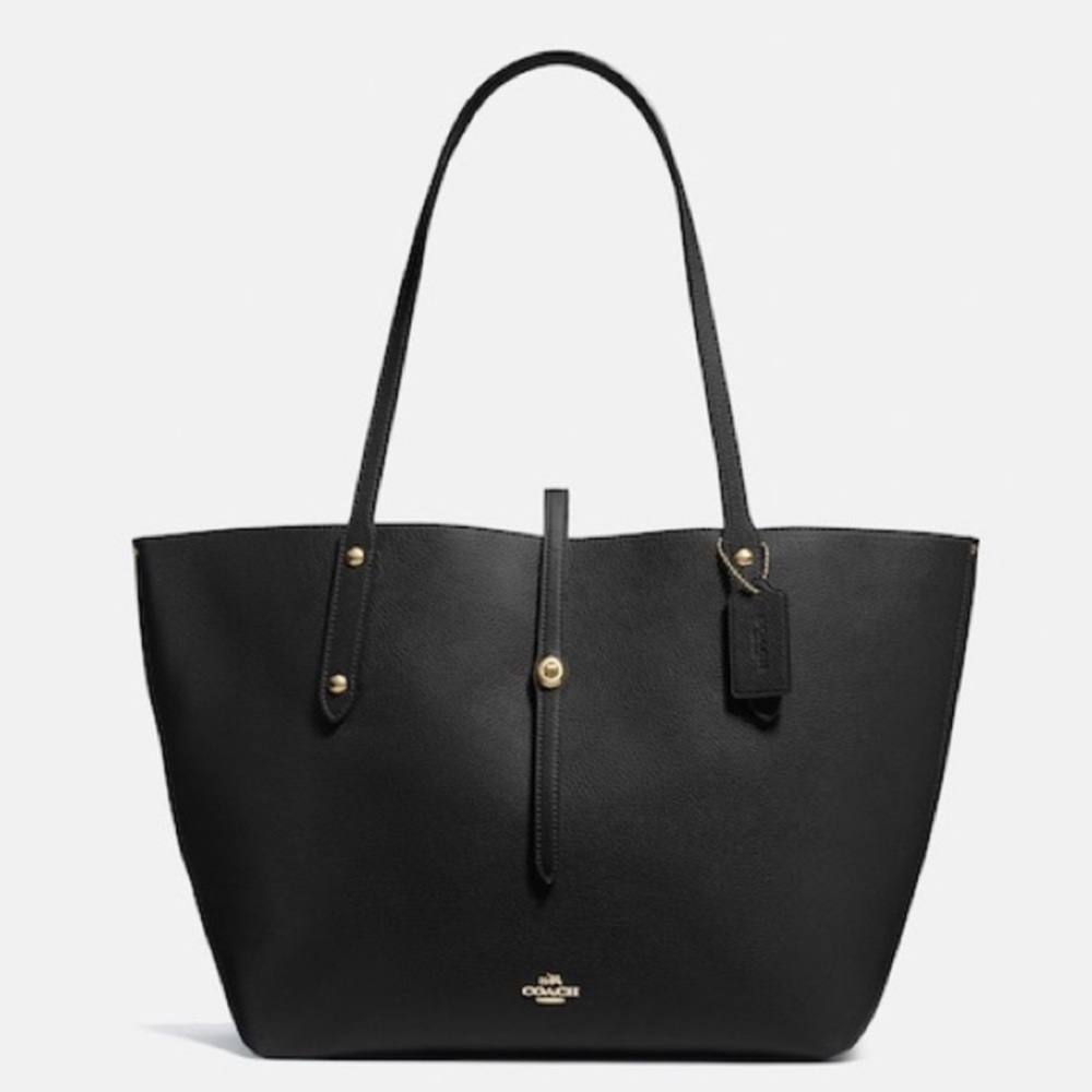 Coach Pebbled Leather Market Tote Black with red lining
